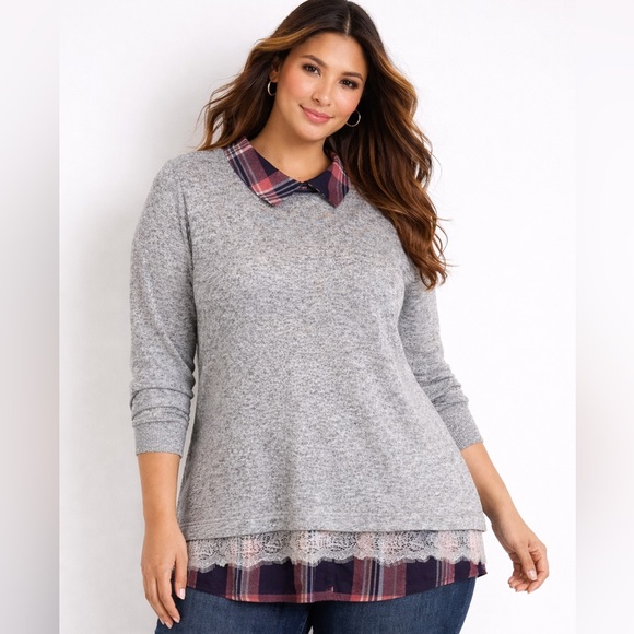 Zac & Rachel Tops - Zac & Rachel Gray and Black Lace Blouse